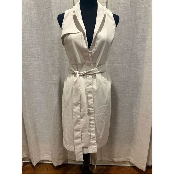 Banana Republic Factory Sleeveless Trenchcoat Dress in Off White/Stone Sz 2P - Picture 3 of 17